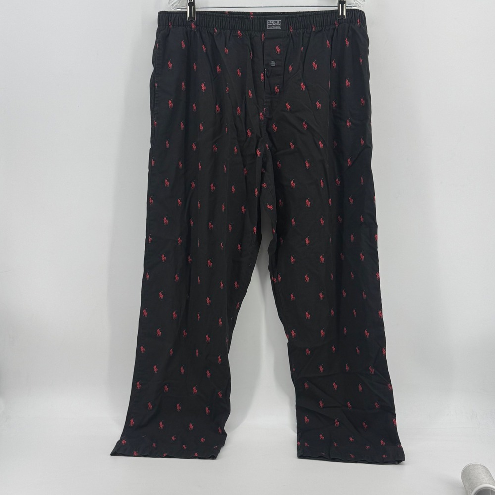 Polo Ralph Lauren Mens XL Pajama Pants Black Red Pony Logo Cotton Lounge Pants